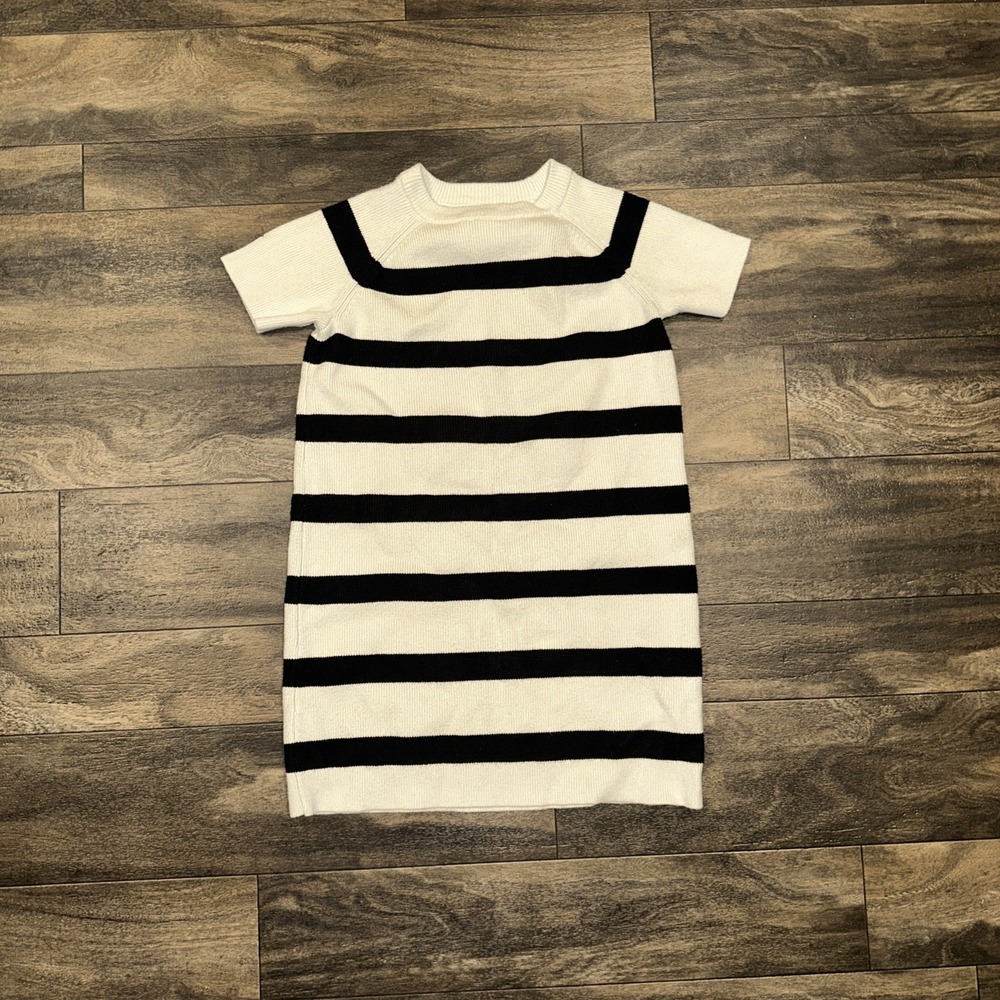 ZARA Short-Sleeve Shirt Dress Ribbed Crewneck Striped Black/White Women's 11-12
